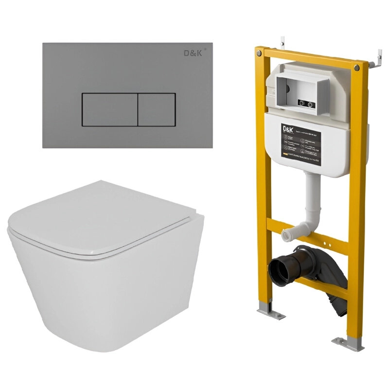 Изображение товара Комплект D&K Berlin DS1431632 с безободковым унитазом и инсталляцией, белый, торнадо