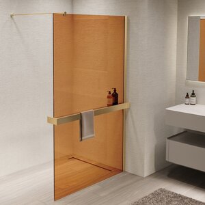 Изображение товара Душевая стенка со свободным входом Vincea Walk In VSW-1HR900GSG, 90 см, стекло янтарь, профиль золото матовый