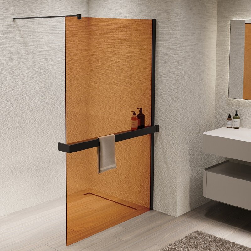 Изображение товара Душевая стенка Vincea Walk In VSW-1HR900GSB 90 см стекло янтарь черный профиль