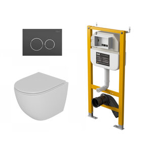 Изображение товара Комплект D&K Matrix DS1391621, инсталляция DI8050127 с безободковым унитазом DT1396016 белый, сиденье микролифт, клавиша смыва графит DB1529006