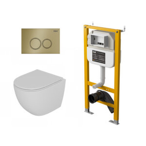 Изображение товара Комплект D&K Matrix DS1391624, инсталляция DI8050127 с безободковым унитазом DT1396516 белый, смыв торнадо, сиденье микролифт, клавиша смыва золото матовое DB1529007