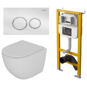 Изображение товара Комплект D&K Matrix DS1391614, инсталляция DI8050127 с безободковым унитазом DT1396016 белый, сиденье микролифт, клавиша смыва белая DB1529016