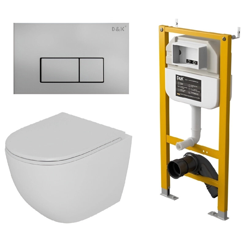 Изображение товара Комплект унитаза D&K Matrix DS1391626 с инсталляцией безободковый белый