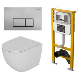 Изображение товара Комплект DQ Matrix DS1391626, инсталляция DI8050127 с безободковым унитазом DT1396016 белый, сиденье микролифт, клавиша смыва хром матовый DB1499002