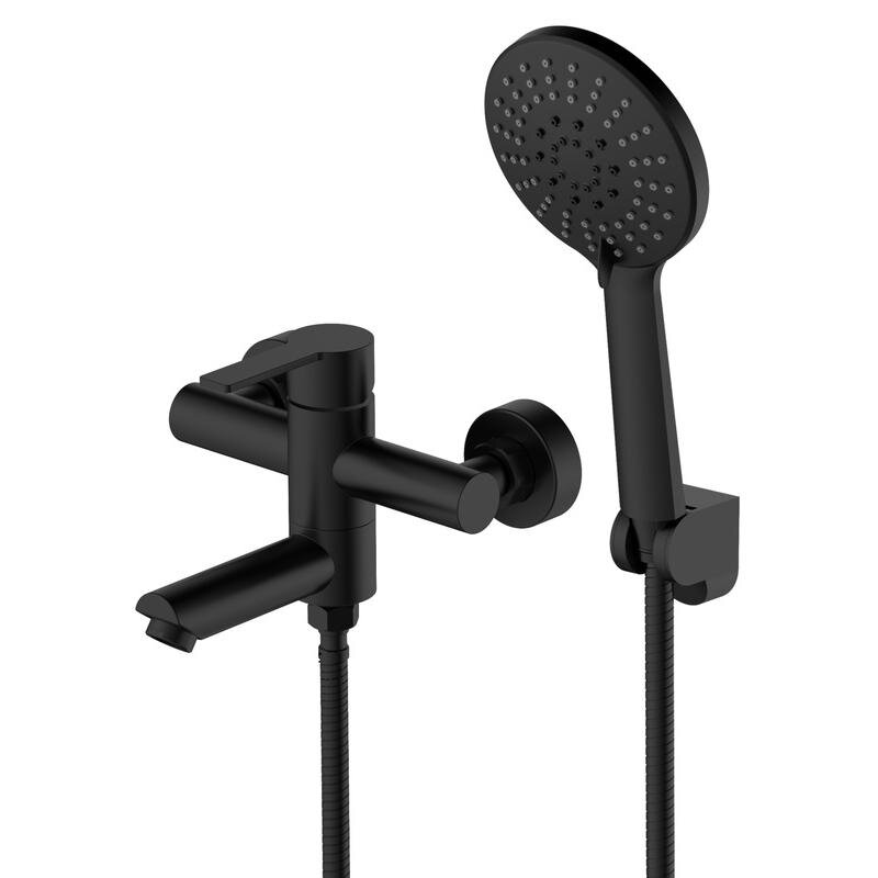 Изображение товара Современный черный матовый смеситель для ванны и душа Agger Easy с душевым гарнитуром