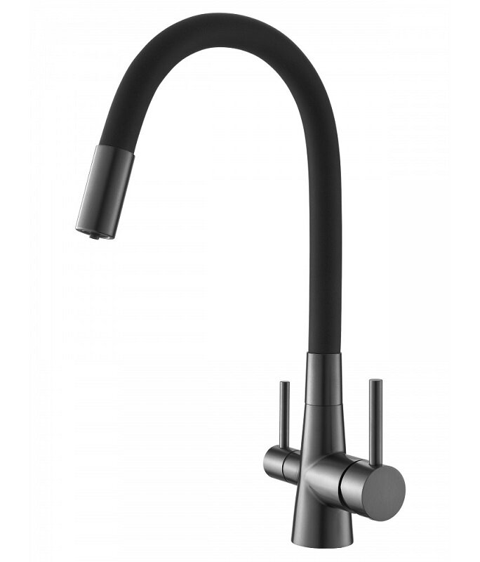 Изображение товара Смеситель Agger Elegant A3230355, для кухонной мойки, с подключением к фильтру, PVD оружейная сталь матовая/черный