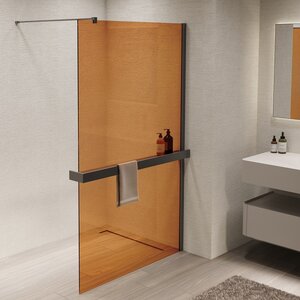 Изображение товара Душевая стенка со свободным входом Vincea Walk In VSW-1HR100GSGM, 100 см, стекло янтарь, профиль вороненая сталь