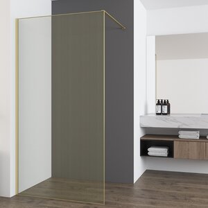 Изображение товара Душевая стенка Vincea Walk In VSW-7HS100GWG 100 см со свободным входом, кронштейн обрезной 120 см, стекло с золотыми нитями, профиль брашированное золото