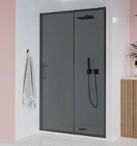 Изображение товара Душевая дверь в нишу Veconi Evo 100 B E1-B-160-12-C9, 160 см, стекло тонированное матовое, профиль черный матовый