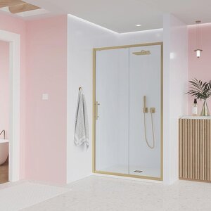 Изображение товара Душевая дверь в нишу Veconi Evo 100 G E1-G-170-01-C9, 170 см, стекло прозрачное, профиль золото брашинг