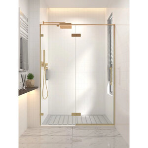 Изображение товара Душевая дверь Veconi Premium Alassio AL-140-00-G-C4, 140 см, стекло прозрачное, профиль золото брашированное