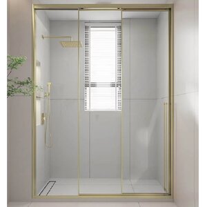 Изображение товара Душевая дверь Veconi Premium Prato 170 см раздвижная брашированное золото с покрытием Easy Clean