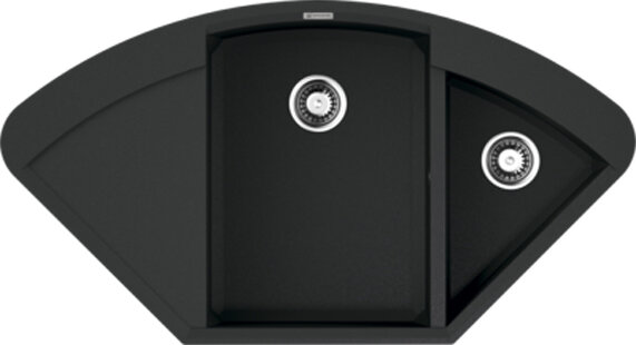 Изображение товара Кухонная мойка Omoikiri Sakaime 105C-BL черная, угловая, из Tetogranit, 2 раковины