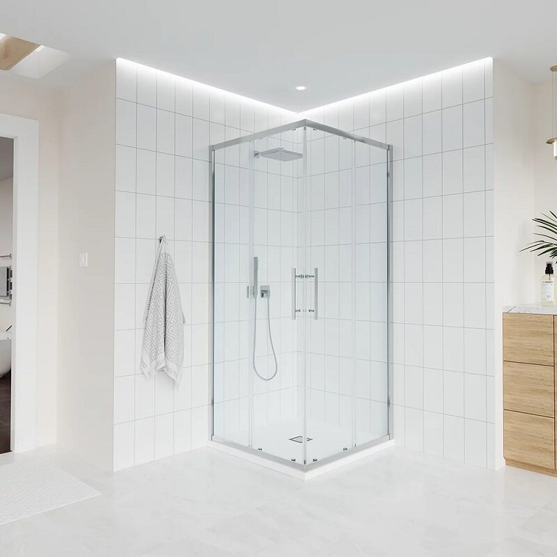 Изображение товара Душевой уголок Veconi Evo 300 CH 100x100 см с раздвижными дверями и прозрачным стеклом Изображение товара Душевой уголок Veconi Evo 300 CH 100x100 см с раздвижными дверями и прозрачным стеклом