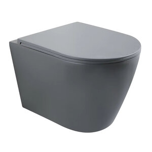 Изображение товара Унитаз подвесной Veconi Ando VAN-48TGR, безободковый, смыв торнадо, с сиденьем микролифт, цвет серый матовый