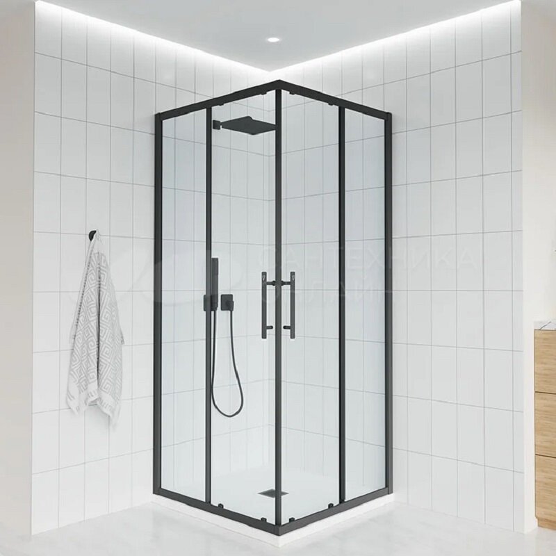 Изображение товара Душевой уголок Veconi Evo 300 B, E3-B-11080-01-C9, 110 x 80 см, стекло прозрачное, профиль черный матовый Изображение товара Душевой уголок Veconi Evo 300 B, E3-B-11080-01-C9, 110 x 80 см, стекло прозрачное, профиль черный матовый