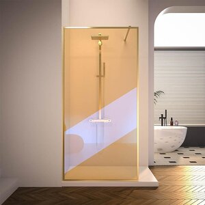 Изображение товара Душевая стенка Veconi Korato KR81GС-80-09-C8, 80 см, со свободным входом, Easy Clean, стекло хамелеон, профиль брашированное золото