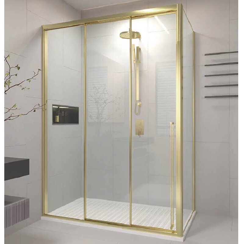 Изображение товара Душевой уголок Veconi Premium Prato 100x100 см с прозрачным стеклом и золотым профилем Изображение товара Душевой уголок Veconi Premium Prato 100x100 см с прозрачным стеклом и золотым профилем