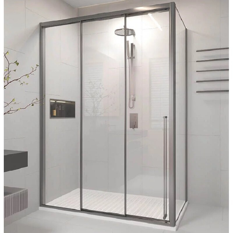 Изображение товара Душевой уголок Veconi Premium Prato 110x90 см раздвижной с прозрачным стеклом и брашированным графи