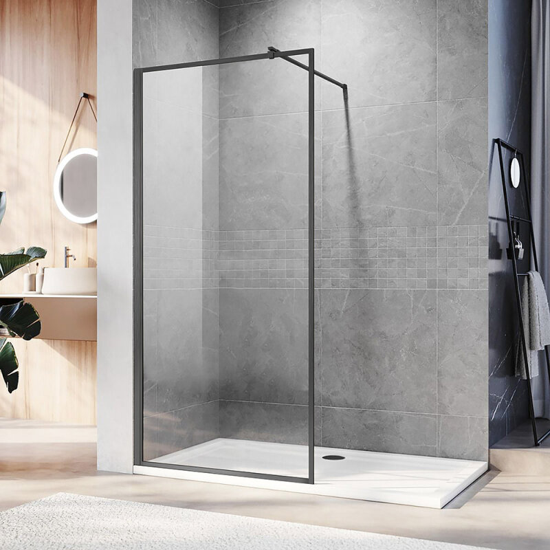 Изображение товара Душевая стенка Veconi Korato KR81GR-90-01-C8, 90 см, без дверей, стекло 8 мм, брашированный графит