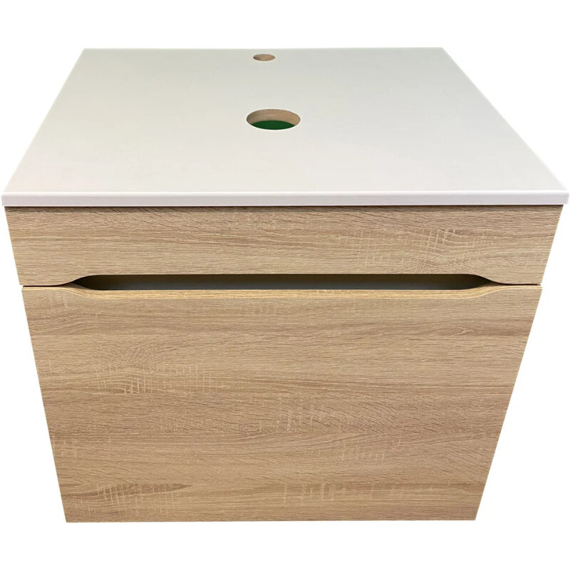 Изображение товара Тумба под раковину Sintesi Style STL.W7008, 60 см, подвесная, столешница белая, цвет дуб сонома Изображение товара Тумба под раковину Sintesi Style STL.W7008, 60 см, подвесная, столешница белая, цвет дуб сонома
