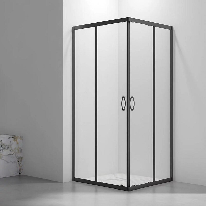 Изображение товара Душевой уголок Veconi Rovigo 90x80 см раздвижной из закаленного стекла черный матовый профиль