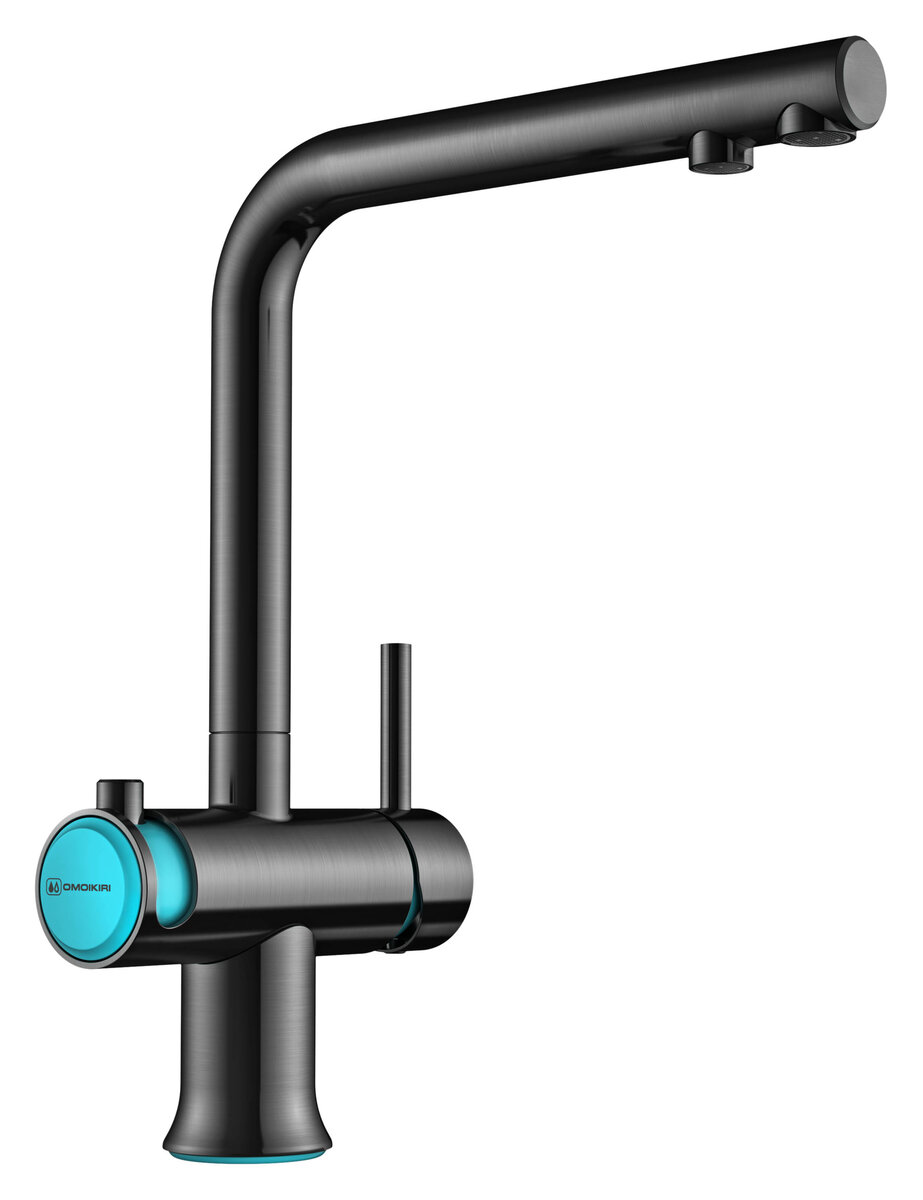 Изображение товара Смеситель Omoikiri Hotaru B 4994029 для кухни под фильтр, воронёная сталь, gunmetal с голубым