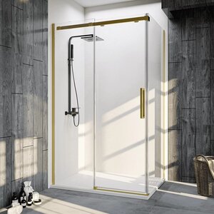 Изображение товара Душевой уголок Veconi Rovigo RV070G-160100-01-C4, 160 x 100 см, стекло прозрачное, профиль брашированное золото