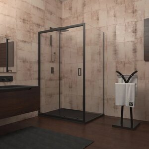Изображение товара Душевой уголок Veconi Rovigo RV040B-120100-01-C1, 120 x 100 см, стекло прозрачное, профиль черный матовый