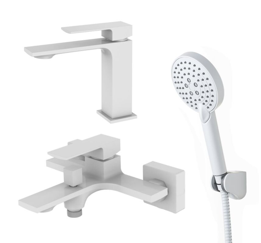 Изображение товара Комплект смесителей Orange Lutz M04-311w белый для ванной и раковины Германия