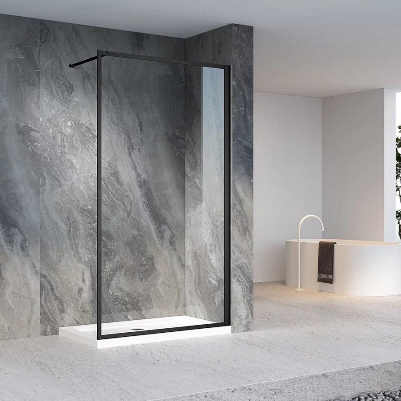 Изображение товара Душевая стенка Veconi Korato KR81B 100 см с черным профилем и стеклом 8 мм