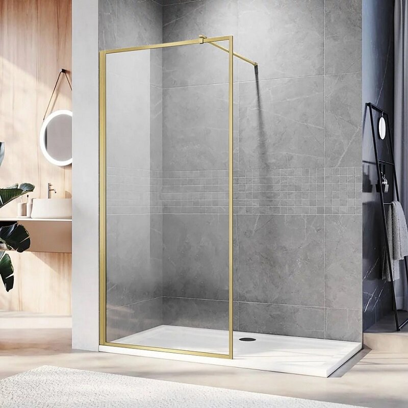 Изображение товара Душевая стенка Veconi Korato KR81G-70-01-C8 70 см стекло прозрачное профиль золото брашированное Ит