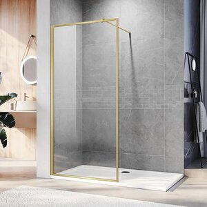 Изображение товара Душевая стенка Veconi Korato KR81G-80-01-C8, 80 см, свободный вход, Easy Clean, стекло прозрачное, профиль золото брашированное