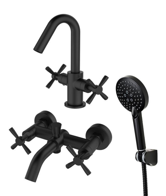 Изображение товара Комплект смесителей Orange Mia черный матовый с душевым набором M34-311b