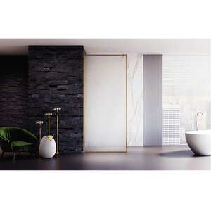 Изображение товара Душевая стенка Veconi Korato KR81RG-110-06-C8, 110 см, свободный вход, Easy Clean, стекло матовое дождь, профиль золото брашированное