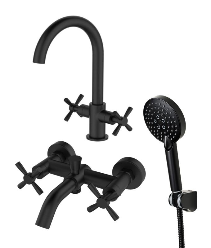 Изображение товара Комплект смесителей Orange Mia черный матовый M34-381b для ванной и раковины