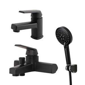 Изображение товара Комплект полимерных смесителей OneLife черный матовый P02-311b для ванной и раковины