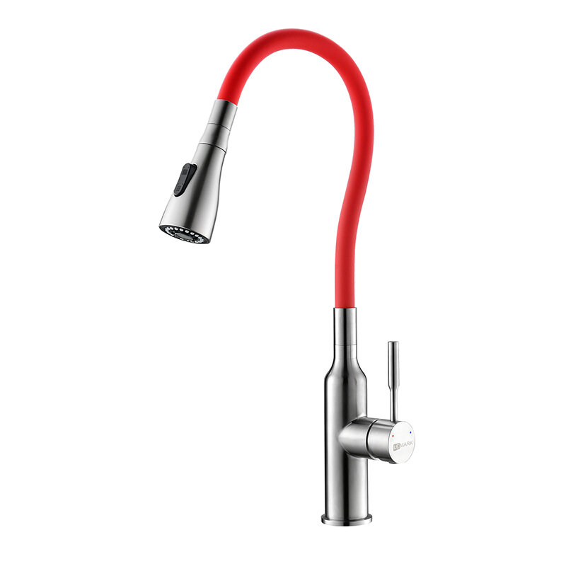 Изображение товара Смеситель Lemark Expert LM5082S-Red для кухни с гибким изливом, хром/красный