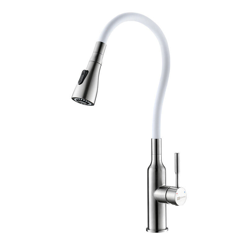 Изображение товара Смеситель Lemark Expert LM5082S-White для кухни с гибким изливом, хром/белый