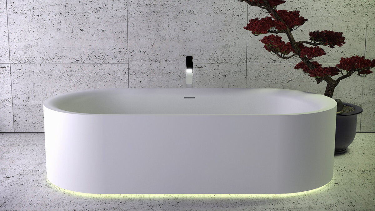 Изображение товара Ванна из искусственного камня Knief Moon 190x90 см с LED подсветкой, отредстоящая