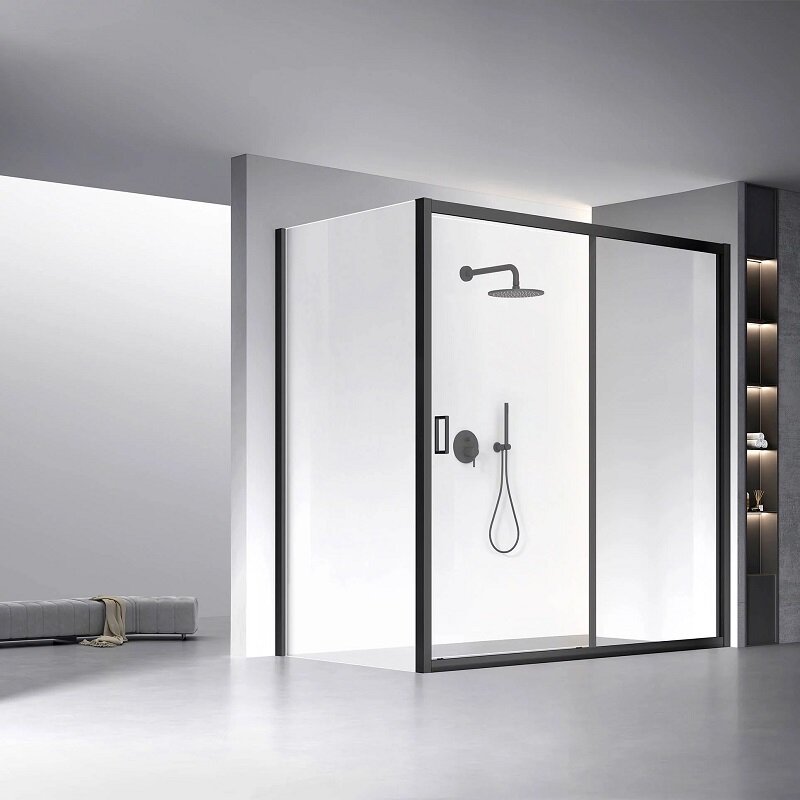 Изображение товара Душевой уголок Veconi Rovigo 160x90 см с раздвижной дверью и черным профилем
