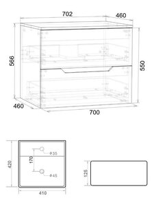 Изображение товара Тумба с раковиной Orange Line, Li-70TuwMDF+B04-405W, 70 см, подвесная, белая матовая