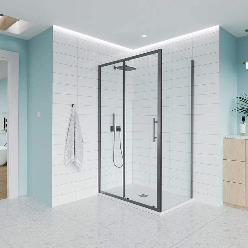 Изображение товара Душевой уголок Veconi Evo 100SP GR 130x120 см раздвижные двери стекло прозрачное