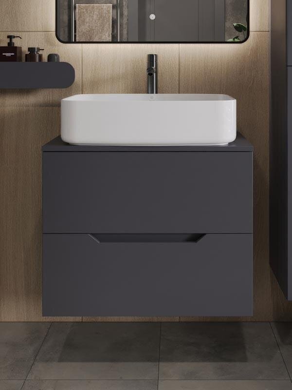 Изображение товара Тумба с раковиной Orange Line Li-70TugMDF+B07-600W, 70 см, подвесная, графит матовый