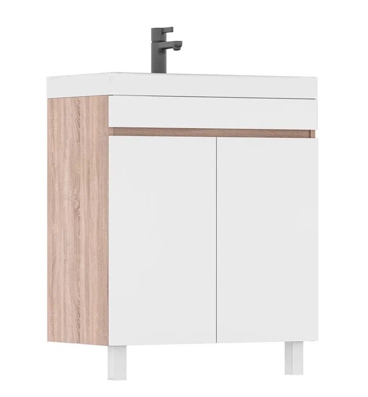 Изображение товара Тумба под раковину Volna Conty 70 см напольная и подвесная белая и дуб сонома