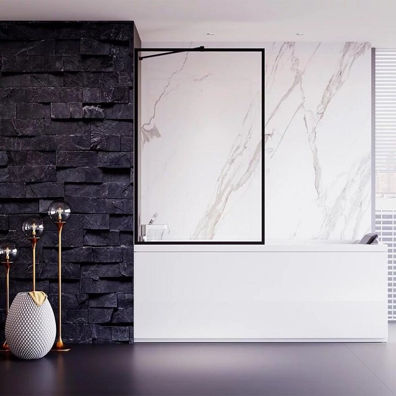 Изображение товара Стеклянная шторка для ванны Veconi Palau PL85B 80 см прозрачное закаленное стекло