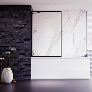Изображение товара Стеклянная шторка на ванну Veconi Palau PL85B-80-01-C8, 80 см, стекло прозрачное, профиль черный матовый