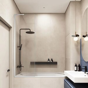 Изображение товара Стеклянная шторка на ванну Veconi Palau PL84-60-01-C8, 60 см, стекло прозрачное, профиль хром