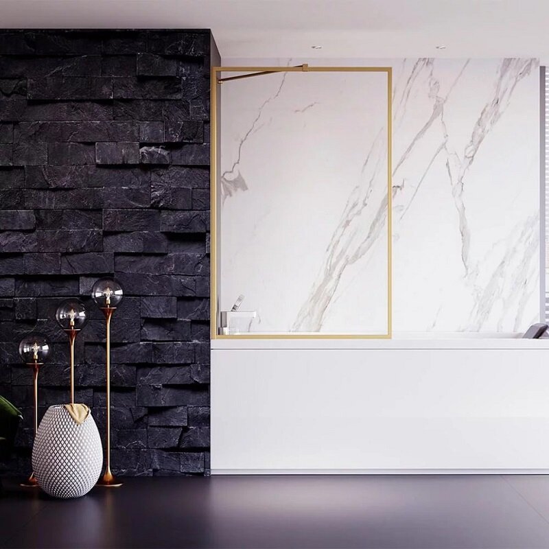 Изображение товара Стеклянная шторка на ванну Veconi Palau PL85G 70 см брашированное золото