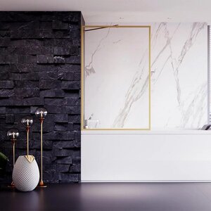 Изображение товара Стеклянная шторка на ванну Veconi Palau PL85G-80-01-C8, 80 см, стекло прозрачное, профиль брашированное золото